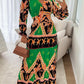 Colorblock Geometric Tropical Print Long Sleeve Dress