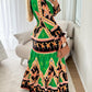 Colorblock Geometric Tropical Print Long Sleeve Dress
