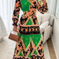Colorblock Geometric Tropical Print Long Sleeve Dress