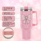 Pink Bow Knot Rhinestone Insulated Portable Cup 40oz