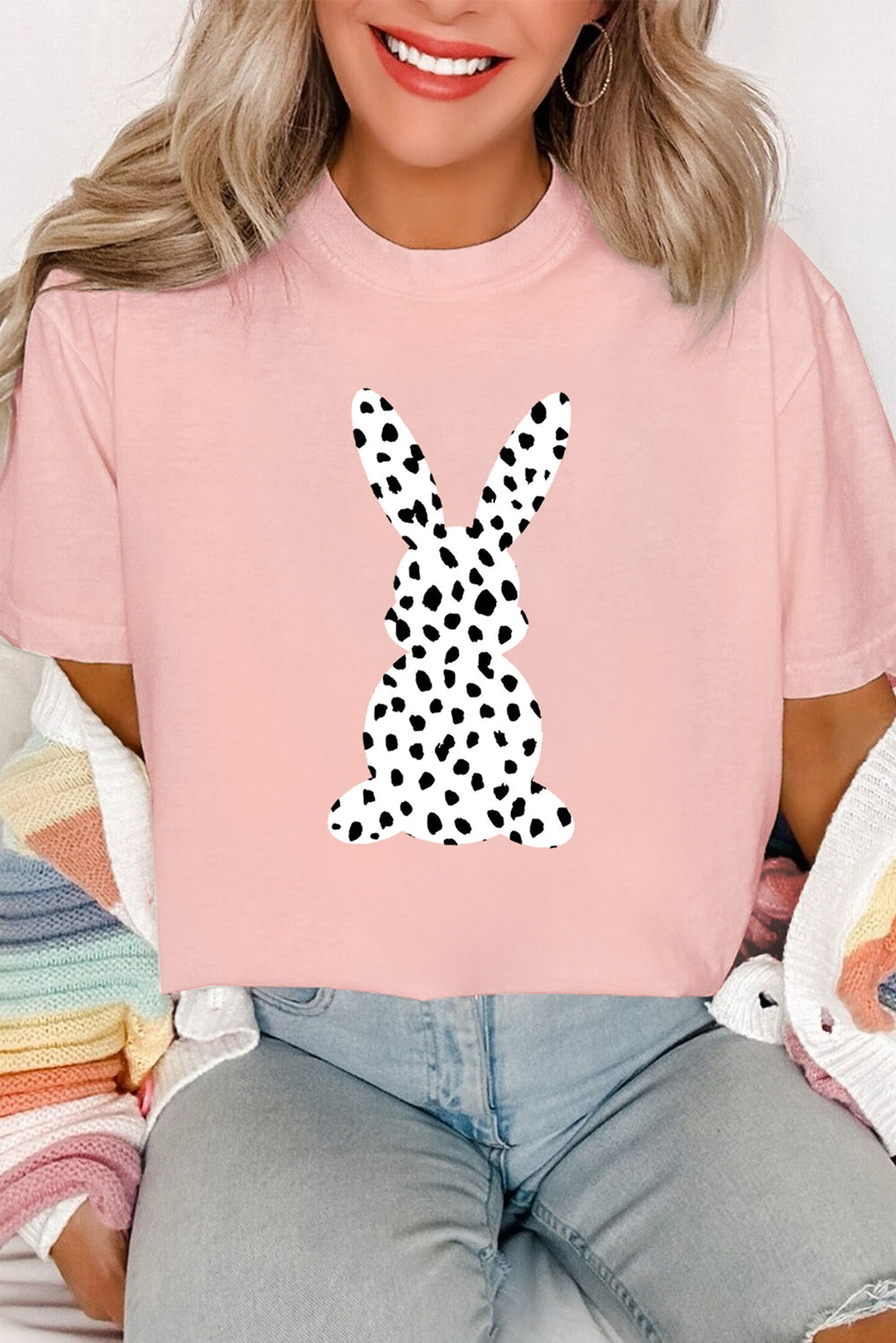 Pink Spotty Bunny Printed Easter Fashion T Shirt