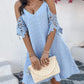 V Neck Cold Shoulder Sleeveless Lace Hem Straight Dress Vacation Dress