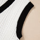 White Contrast Trim Eyelet Knit Colorblock V Neck Sweater Vest