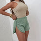 Side Metal Button Slit Active Shorts Casual Strechy Waist Sports Shorts