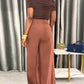 2 Pieces Outfit Off the Shoulder Skinny Top and Casual Wide Leg Business Pants Set