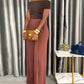 2 Pieces Outfit Off the Shoulder Skinny Top and Casual Wide Leg Business Pants Set