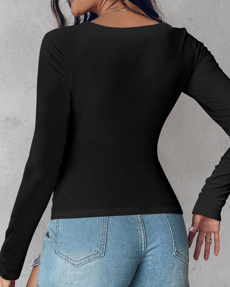 U Neck Long Sleeve Built In Bra Shirt Casual Seamless Slim Fit Top
