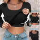 U Neck Long Sleeve Built In Bra Shirt Casual Seamless Slim Fit Top
