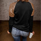 Black Sequined Shoulder Candy Corn Patched Pattern Raglan Sleeve Top