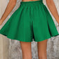 Dark Green Textured Frilled Lace-up High Waist Ruffle Wide Leg Shorts