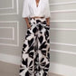 2 Pieces Outfit Wrap Plunge V Neck Crop Blouse and Casual Floral Print Wide Leg Pants Set