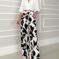 2 Pieces Outfit Wrap Plunge V Neck Crop Blouse and Casual Floral Print Wide Leg Pants Set