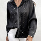 Rhinestone Turn down Collar Long Sleeve Blouse Elegant Shirt