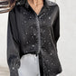 Rhinestone Turn down Collar Long Sleeve Blouse Elegant Shirt