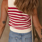 Red Stripe Textured Knit Ribbed Hem Sweater Tank Top