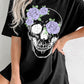 Black Floral Skull Graphic Halloween Tunic T Shirt