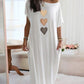 Heart Pattern Cold Shoulder Short Sleeve Maxi Dress Casual Pocket Design Loose Fit Dress