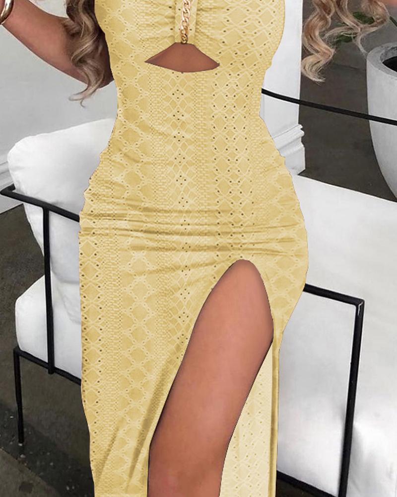 Eyelet Embroidery Chain Strap High Dress