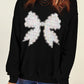 Black Rhinestone Decor Bowknot Graphic Pullover Sweatshirt