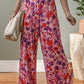 Purple Floral Wide Leg Elastic High Waist Pants