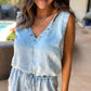 Beau Blue Studded V Neck Raw Hem Sleeveless Denim Romper