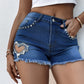Rhinestone Heart Pattern Denim Shorts Casual Pocket Design Shorts