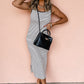 White Stripe Criss Cross Side Slits Slim Fit Sleeveless Midi Dress
