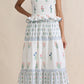 White Floral Print Smocked Ruffled Sleeveless Maxi Dress