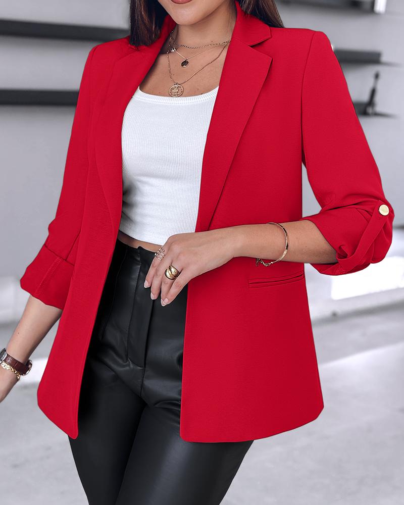 Notched Collar Roll Up Sleeve Blazer Coat
