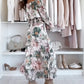 2 Pieces Outfit Floral Print Elastic Off Shoulder Hem Ruffle cuffs Shirred Top and Casual Elastic Waist Pleated Skirt Set With Lining(Without Belt)