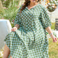 Green Geometric Floral Print Half Sleeve Plus Size Maxi Dress