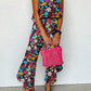 Red Mix Tropical Print Strapless Ruffled Jumpsuit