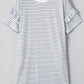 White Stripe Ruffled Short Sleeve Crew Neck T Shirt Shift Mini Dress
