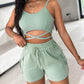 Criss Cross Top & Drawstring Pocket Design Shorts Set