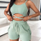 Criss Cross Top & Drawstring Pocket Design Shorts Set