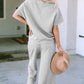 Gray Textured Loose Fit T Shirt and Drawstring Pants Set