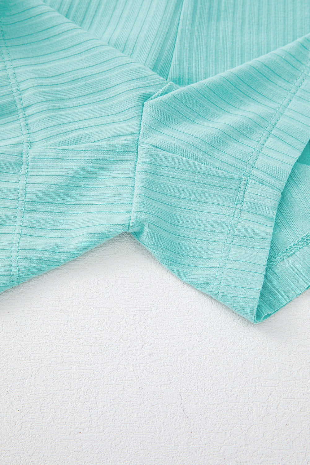 Mint Green Ribbed Button V Neck Tank Top and Shorts Set