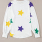 White Mardi Gras Star Printed Long Sleeve Top