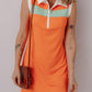 Russet Orange Colorblock Sleeveless Quarter Zip Collared Athletic Mini Dress