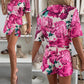 Floral Print Round Neck Half Sleeve Top and Casual Slit Shorts Sets
