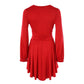 Plunge Neck Ruched A Line Flowy Dress Long Sleeve Casual Dress