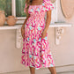 Pink Brush Stroke Printed Smocked Ruffle Tiered Dress