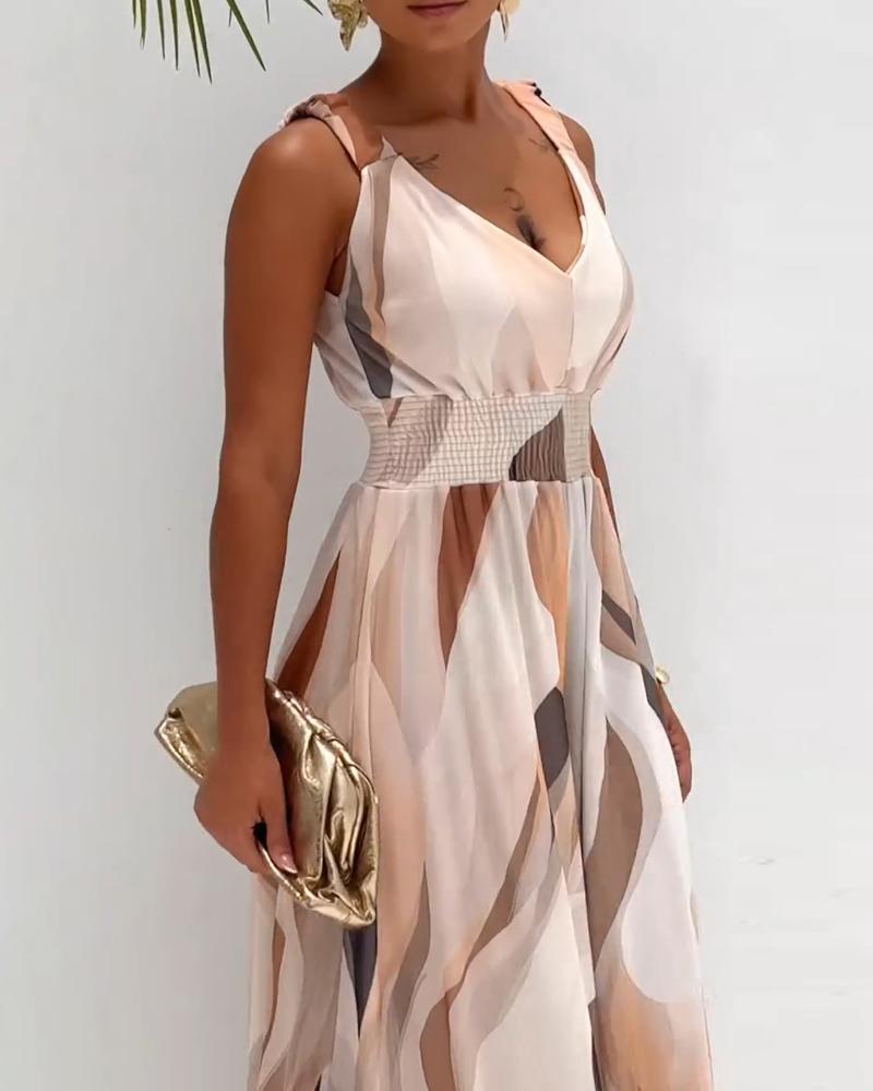 Colorblock V Neck Ruched Strap Sleeveless Jumpsuit Casual Waist Shirred Wide Leg Romper