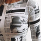 Newspaper Print Long Sleeve Bodysuit