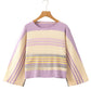 Purple Stripe Borderline Rib Knit Cuffed Dolman Sleeve Sweater