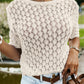 Beige Hollow Out Crochet O Neck Short Sleeve Sweater Tee