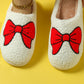White Sweet Bow Knot Plush Warm Slippers