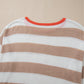 Apricot Colorblock Striped Round Neck Drop Shoulder Sweater