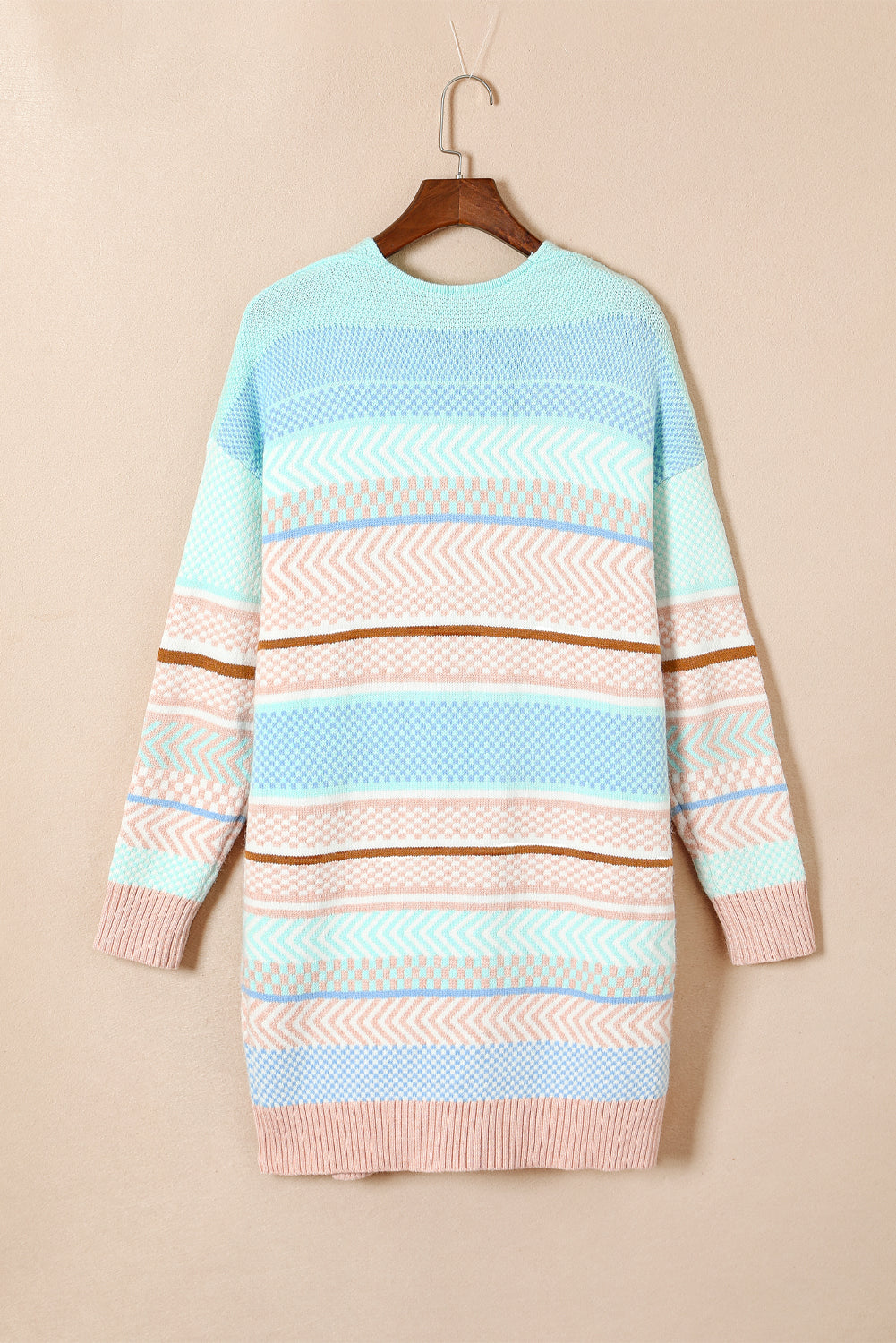 Multicolour Striped Printed Knitted Open Front Cardigan