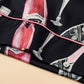 Black Champagne Print Silky Short Sleeve Pajamas Set